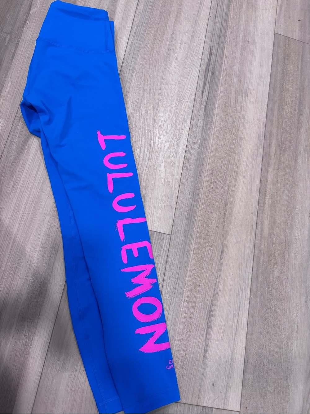 lululemon athletica Electric Blue Leggings with Pink Logo